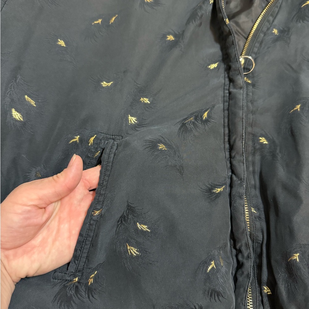 Vintage Mureli 100% Silk Feather-Print Jacket Black Bomber Style ’80s/’90s Sz L - Picture 15 of 15